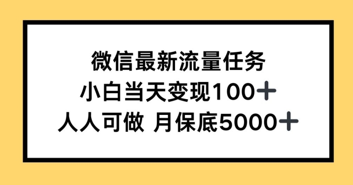 虚拟资源，微信最新流量任务，小白当天变现100+，人人可做